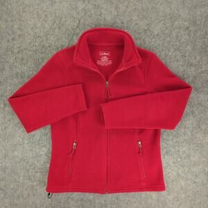 LL Bean Jacket Womens Small Red Full Zip Polartec Fleece Outdoor Pockets Hiking
